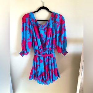Off the should pink and blue romper